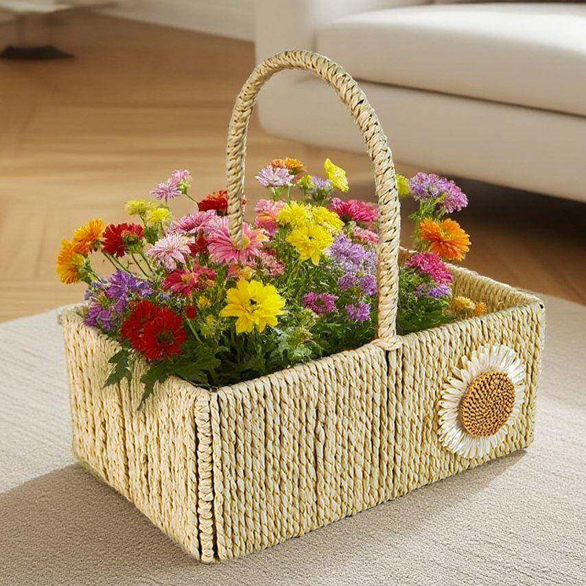 水果收纳篮子简约家用物品收纳储物篮纸绳编制手提花篮鲜花