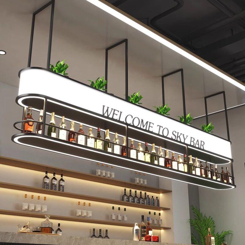 悬挂式灯光发光酒吧酒柜吧台酒架吊架装饰架酒杯倒挂式置物架定制图片