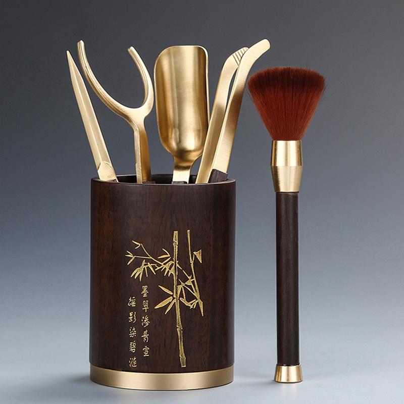 茶道六君子套装家用功夫茶具配件黄铜茶夹茶匙茶艺6君子轻奢高档