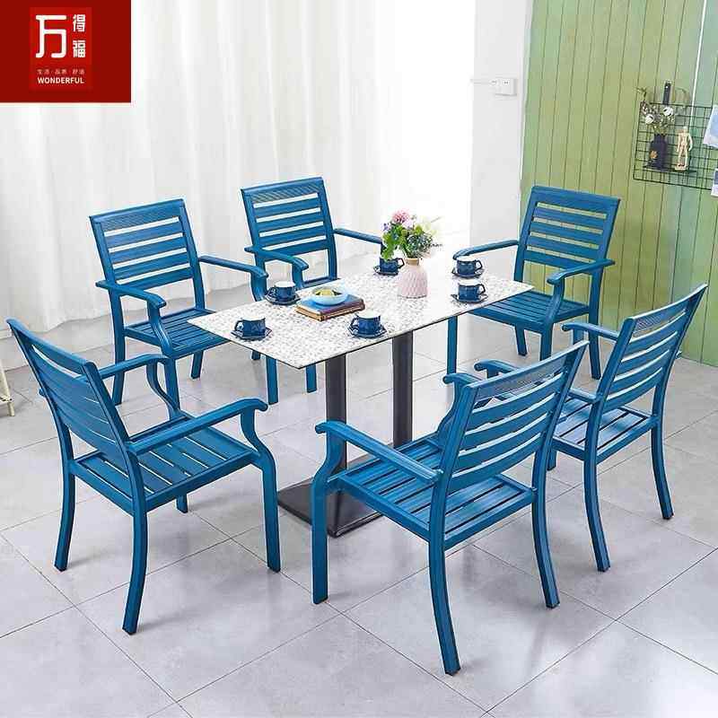 户外阳台桌椅奶茶店客厅小圆桌子咖啡大理石茶几法式彩色椅子组合