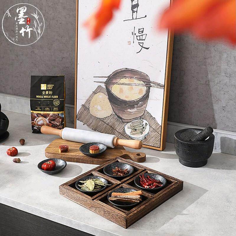 新中国风样板房设计家具厨房台面陈设中国风厨房陈设锅和别针套