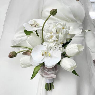 彷真花手捧花马蹄莲郁金香结婚领证花束韩式照相馆摄影道具花束摆