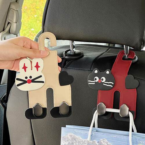 Car Seat Back Dual Hooks, Leather Rear Car Interior Bag Hook