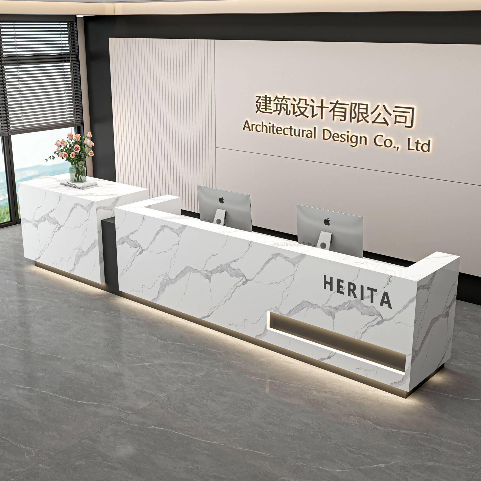 大理石前台接待台收银台展示柜酒店公司前台商务公现简约组合