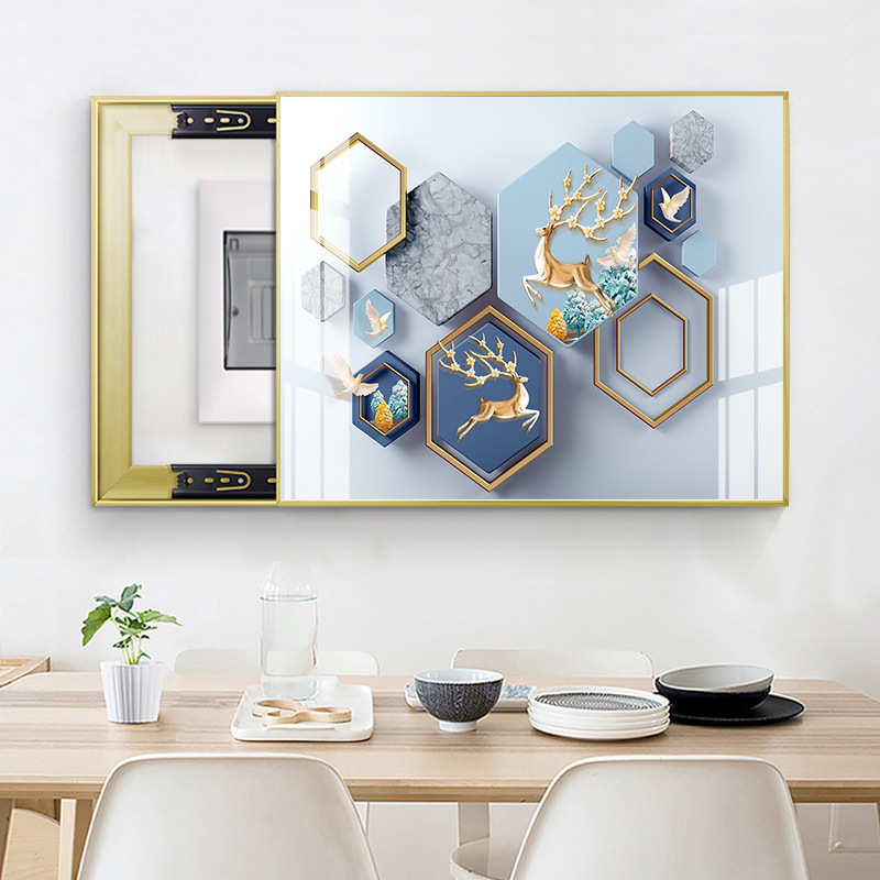 电表箱装饰画客厅现代简约背景墙开关盒遮挡壁画轻奢晶瓷镶钻挂画图片