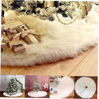 1PCS 80cm White Plush Christmas Tree Skirts Fur Carpet Merry