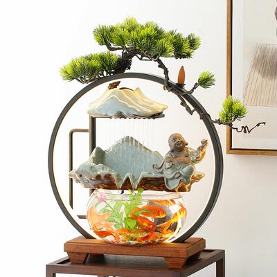 创意小型财客厅EUA循环流水摆面件饰生招装财喷泉办公桌鱼缸乔迁