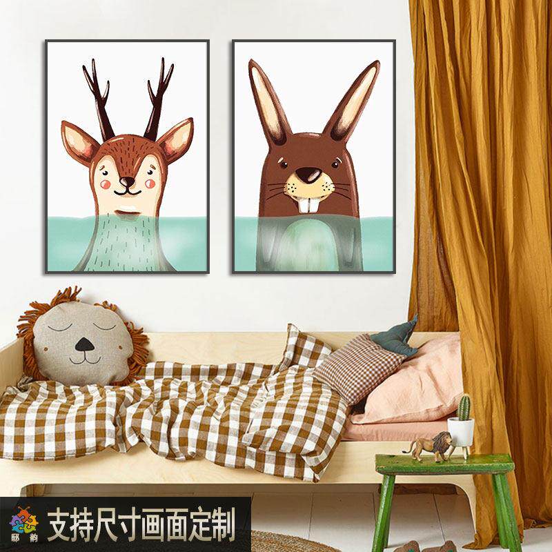 儿童房卡通二联装饰画 画现代简约两幅墙面壁画 画男孩房间床头竖