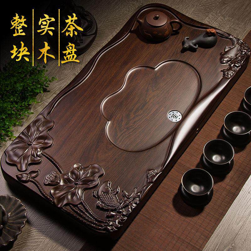 黑檀木茶盘家用整块实木天然原木简约茶台托 托盘大小号茶海功夫
