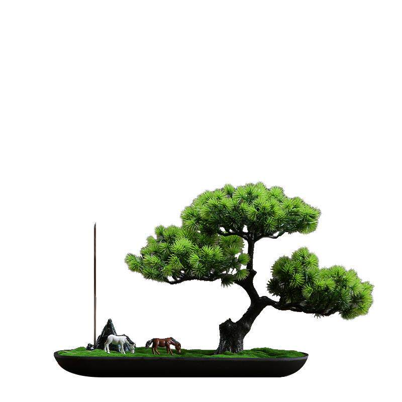仿真迎客松盆栽办公室摆件创意新中式玄关书房装饰盆景植物微景观