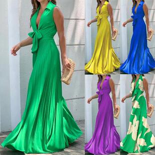 sleeveless lapel printed Women leg collar wide jumpsuit