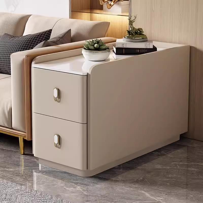 爱莱德轻奢岩板夹缝小边几客厅沙发侧边柜可移动30宽网红实木皮质储物柜