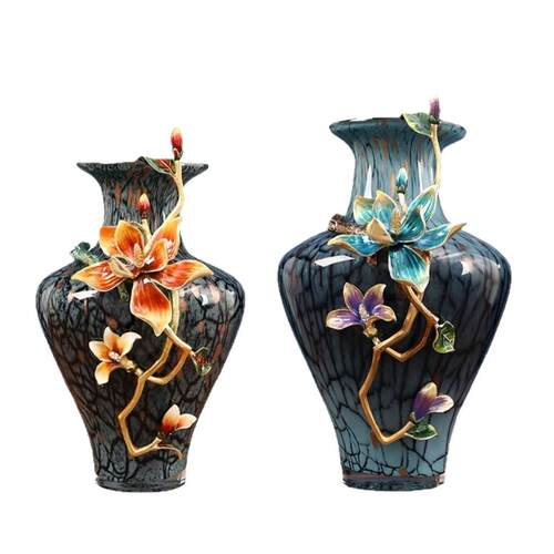 新中式家居装饰品插花瓶餐厅客厅玄关欧式高档珐琅彩琉璃花瓶