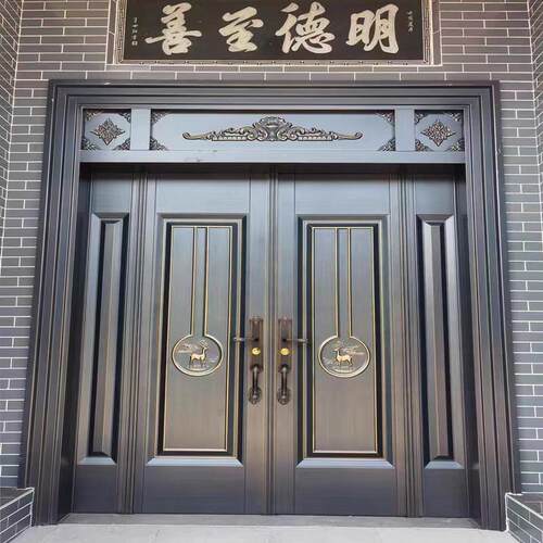锌合金别墅大门双开门中式铜门农村自建房大门进户门乡村庭院大门