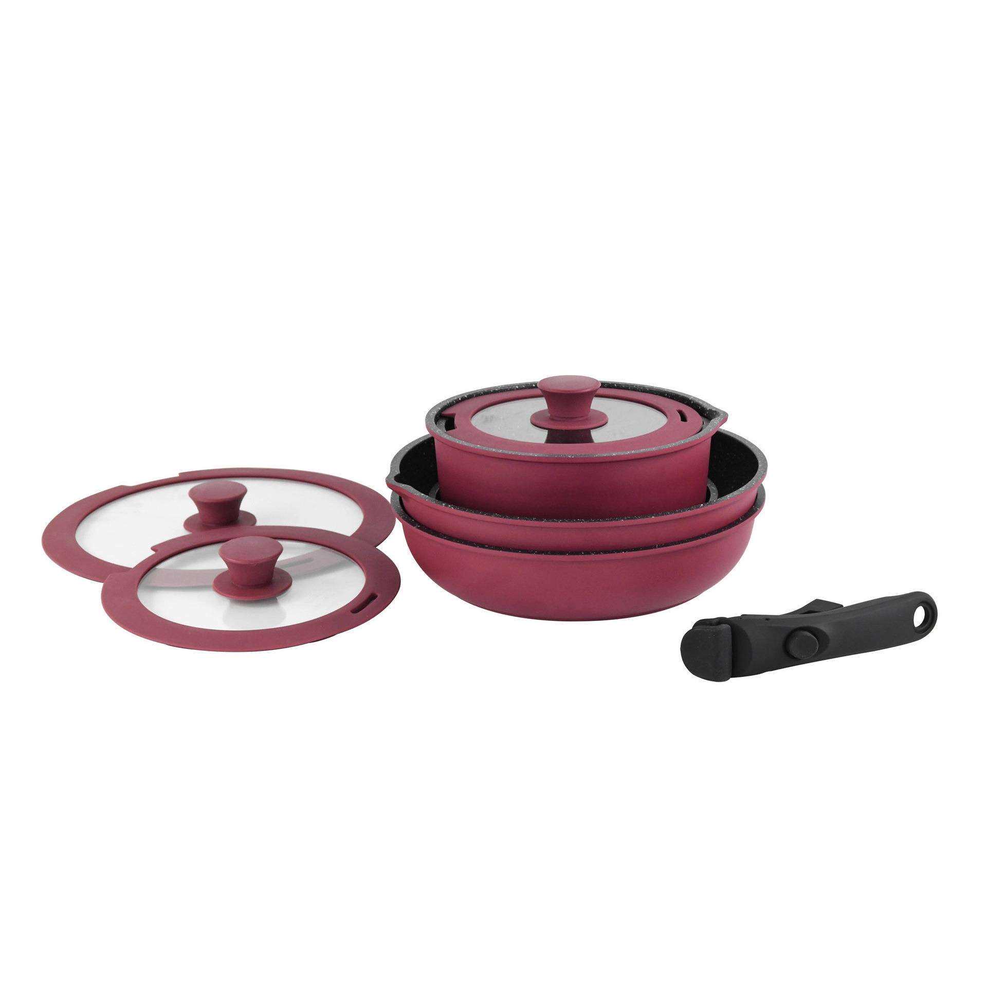 跨境多功能可拆卸手柄锅家用不粘锅套装锅炒菜锅煎锅麦饭石平底锅