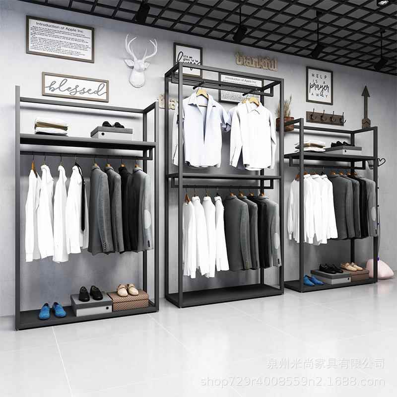 男装店专用货柜展示架落地式双层挂衣架商务男装衬衫服装陈列展架