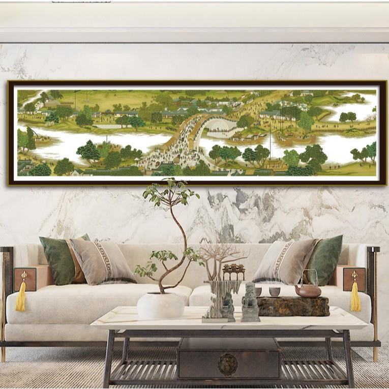 九尺清明上河图非满绣十字绣客厅新中式装饰挂画大幅刺绣名画加长