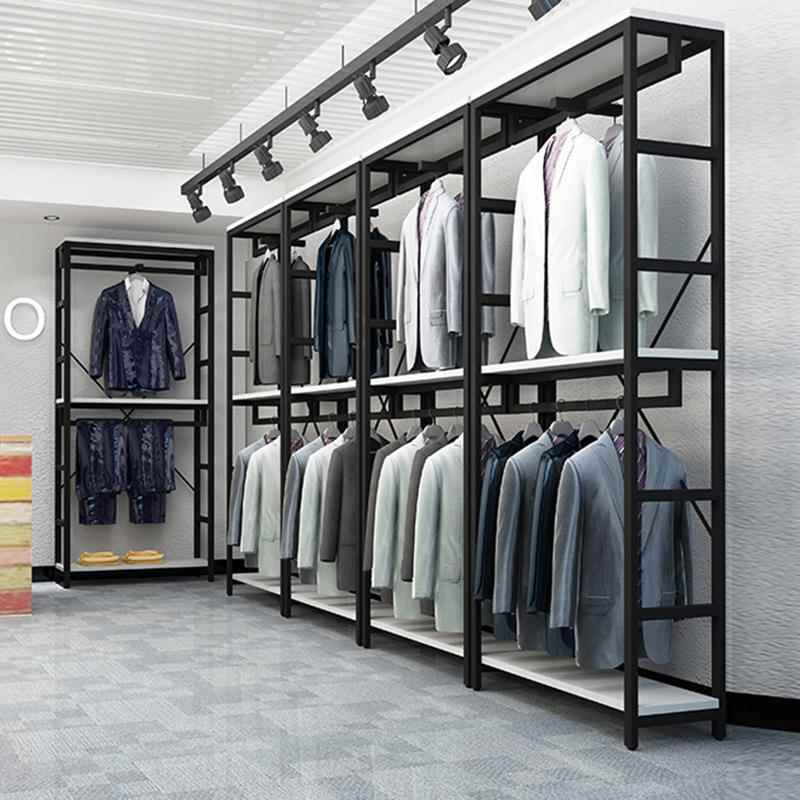 服装店展示架组合双层男女装店挂衣架陈列简易家用卧室铁艺衣帽架