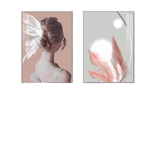样板间床头装饰画现代简约女孩卧室双联画北欧温馨房间背景墙壁画
