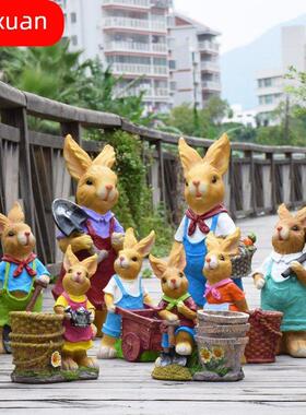 彷真兔子摆件卡通动物雕塑树脂花盆工艺品商场橱窗美陈装饰品摆设