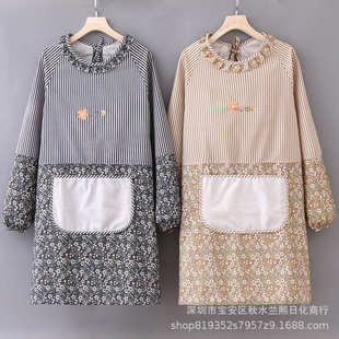 罩衣女防污耐臟上班工作服韓版 圍腰 圍裙新款 帆布家用廚房做飯長(zhǎng)袖