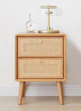 实木床头柜编藤日式橡木床边柜小户型简约边柜全纯实木床头柜子