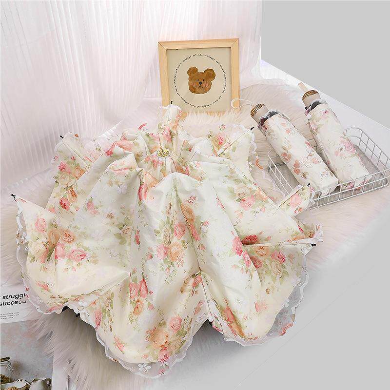 高值颜太阳伞蕾丝刺绣829黑晒加厚胶外防防紫线晴用雨两主遮阳雨