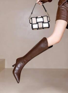 QVU~专柜品质！法式尖头细跟长靴女秋冬款性感弹力高跟瘦瘦高筒靴