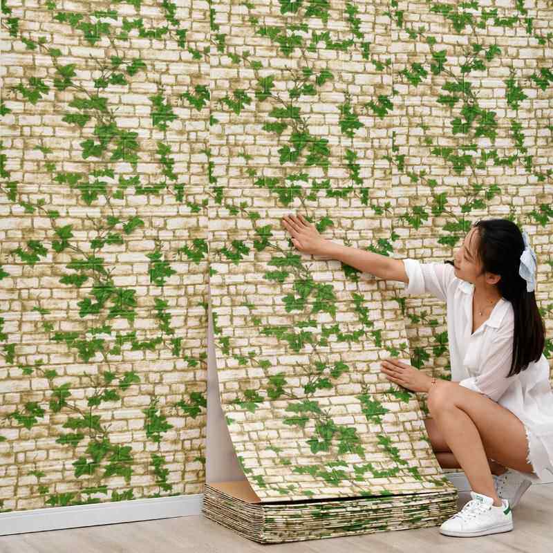 绿叶砖纹墙贴纸装饰遮丑自贴壁纸自粘防水防潮防霉3d立体壁纸