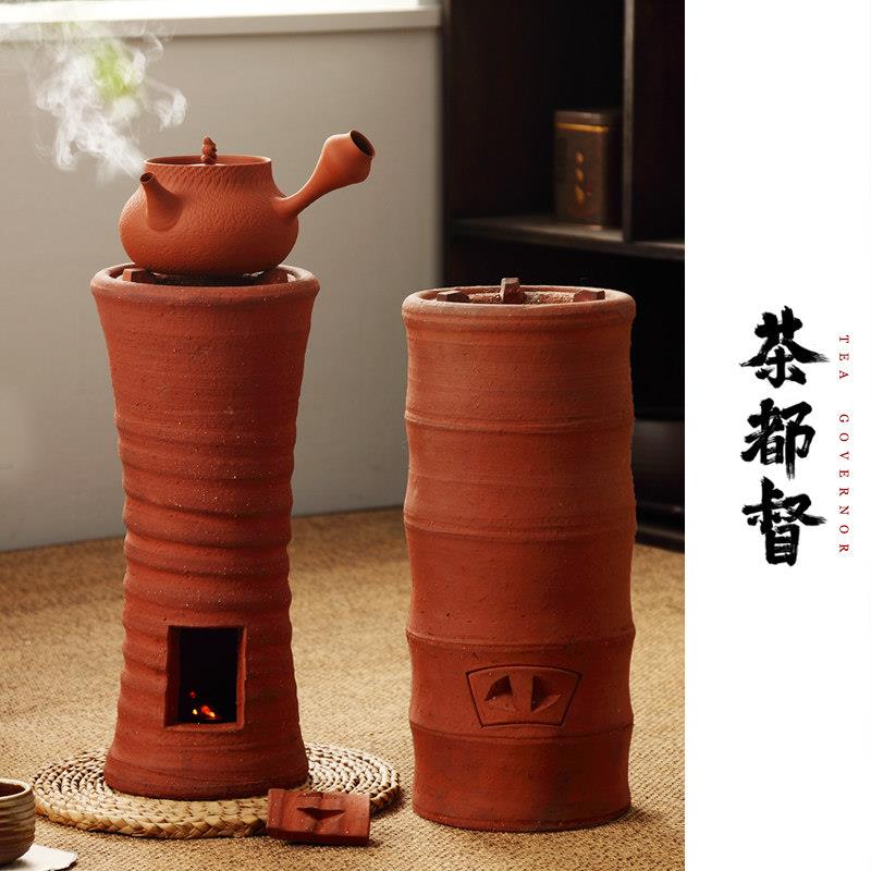 潮州复古纯手拉高脚炭炉陶瓷烧水壶围炉煮茶壶高款落地红泥碳炉