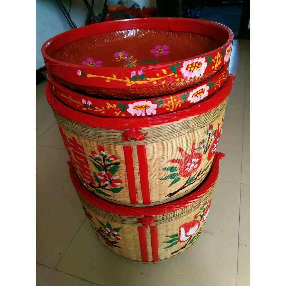 竹箩筐大号结婚嫁妆订婚满月搬家喜庆簸箕竹编织品纯手工竹编箩筐