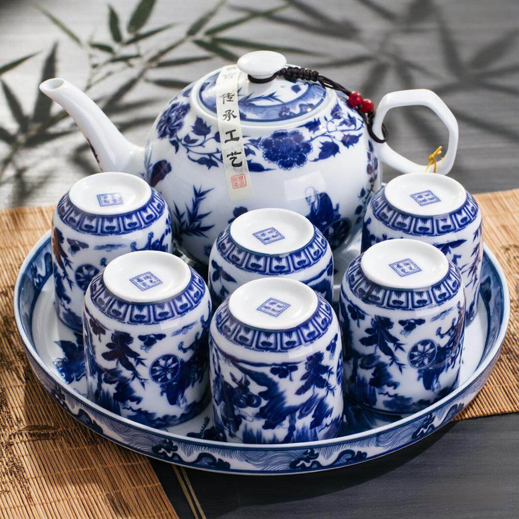 景德镇手绘青花瓷茶具套组功夫茶杯具陶瓷家用整套盖碗会客办公