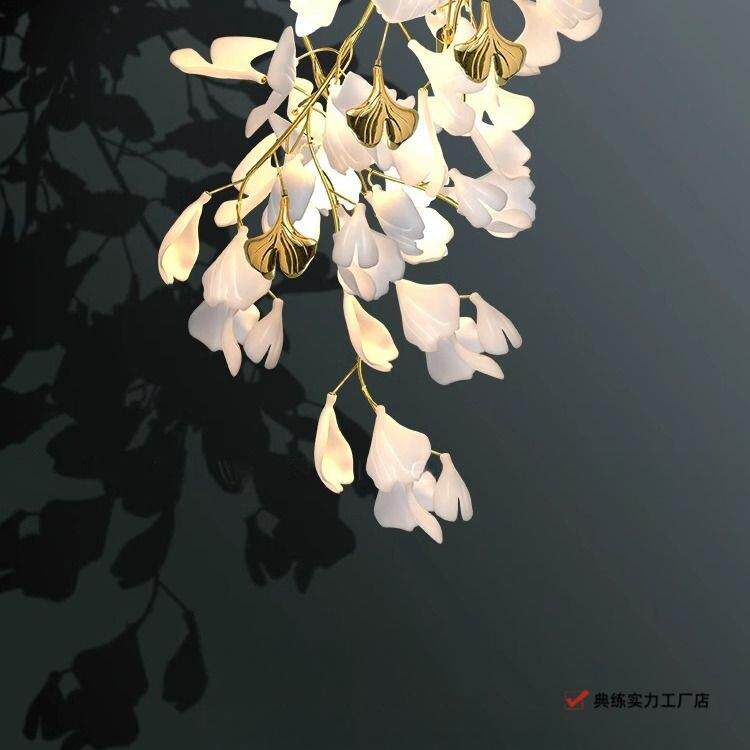 大吊灯复式楼loft楼梯灯轻奢别墅挑空跃层客厅大堂售楼部银杏叶灯