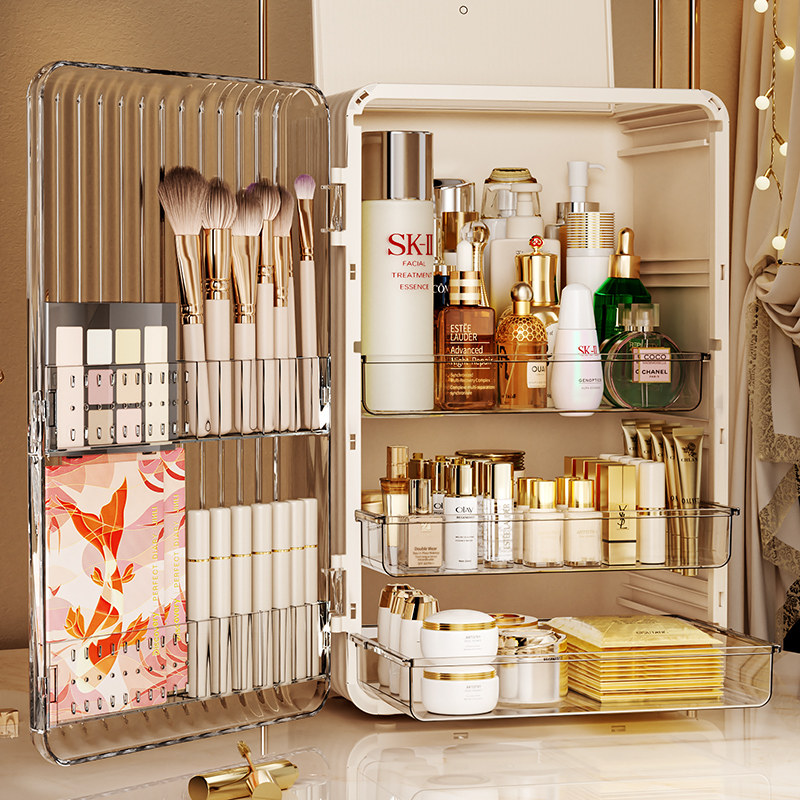 化妆品收纳盒透明带盖桌面高级感防尘大容量口红化妆刷宿舍置物架