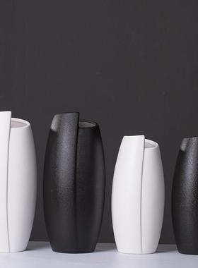 黑色陶瓷花瓶北欧创意家居仿真花鲜花水培花器复古简约装饰品摆件