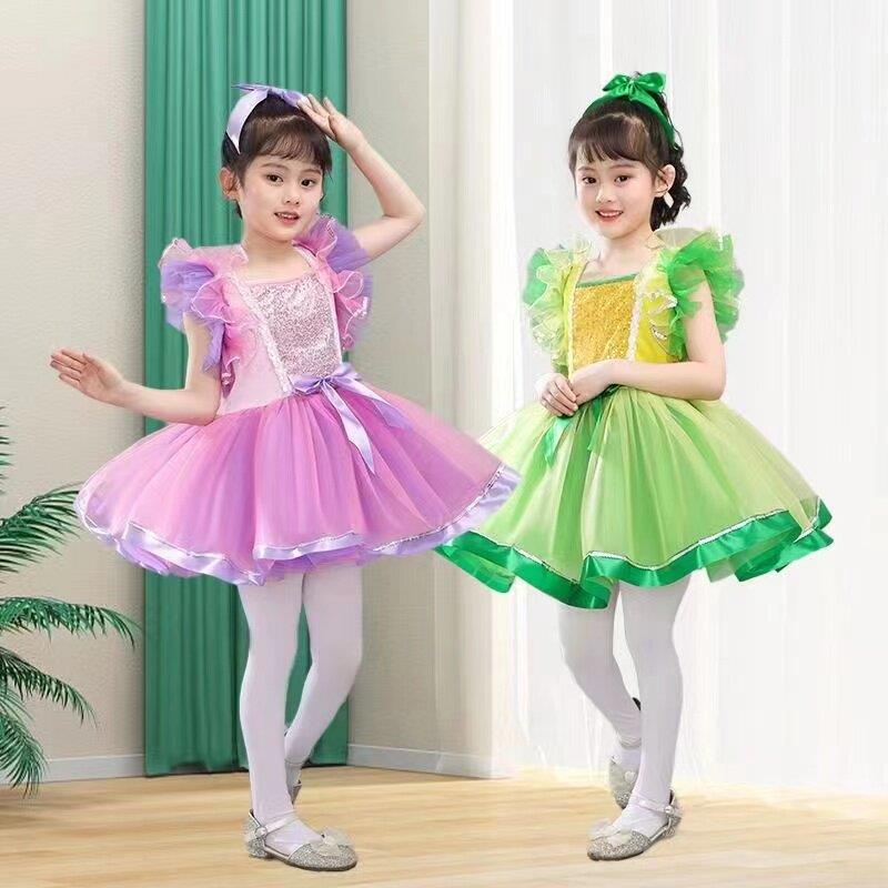 新款儿童演出服幼儿园舞蹈亮片连衣纱裙女童可爱娃娃表演服公主裙