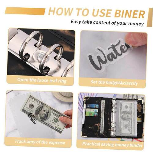 A6 PU Leather Marble Notebook Binder Budget Planner Money Or