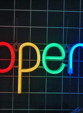 LED跨境open霓虹灯字母彩灯造型灯网红酒吧氛围灯挂墙节日装饰灯