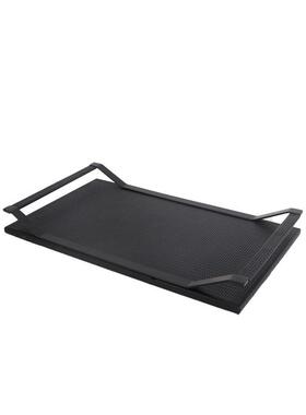 欧式家居样板间会所酒店轻奢托盘现代极简黑色皮质金属收纳盘摆件