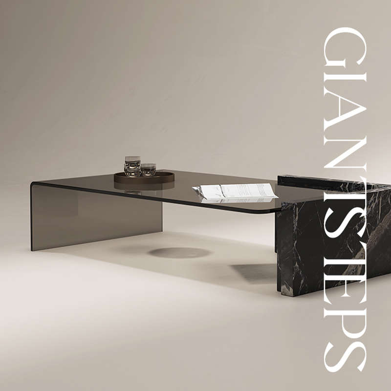 意式轻奢钢化玻璃家用客厅极简家具艺术设计师宝格丽白大理石茶几