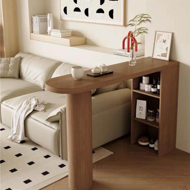 实木家用靠墙吧台桌子高脚长条咖啡桌简约客厅阳台隔断格子柜书桌