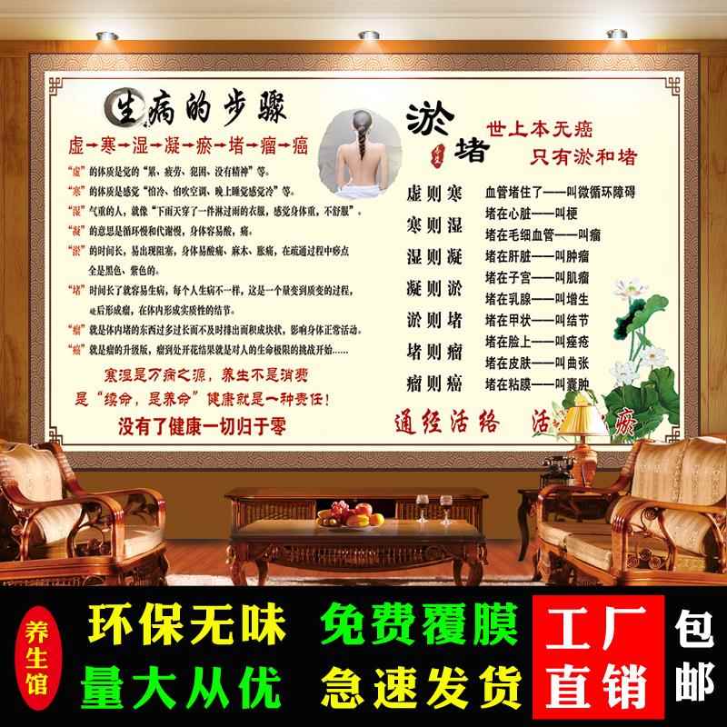中医养生之道淤堵经络疏通墙贴图艾灸头疗采耳刮痧理疗宣传海报画