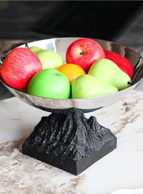 约创意山WYG脉底座形圆果盘摆欧式艺术家居收纳高件脚托盘简轻奢