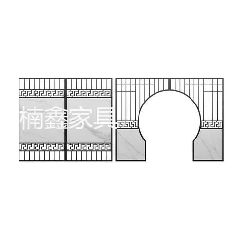 新中式屏风隔断包厢餐饮饭店铁艺格栅包间茶楼火锅店包房月洞门