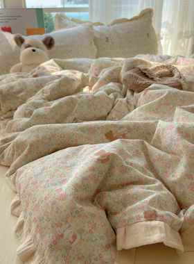 款2025新花边床上四床件套法式小碎花水洗上棉单被套床用品panji