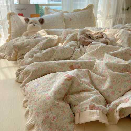 2025新款花边床上四件套套式小碎花panji洗棉法床单被床上用品三