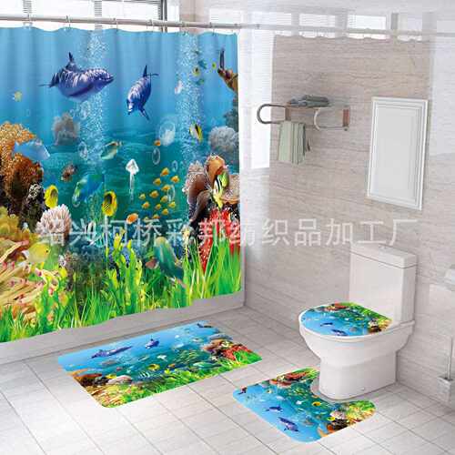 新款直销海底世界浴帘浴室窗帘浴室帘跨境浴帘数码印花直供