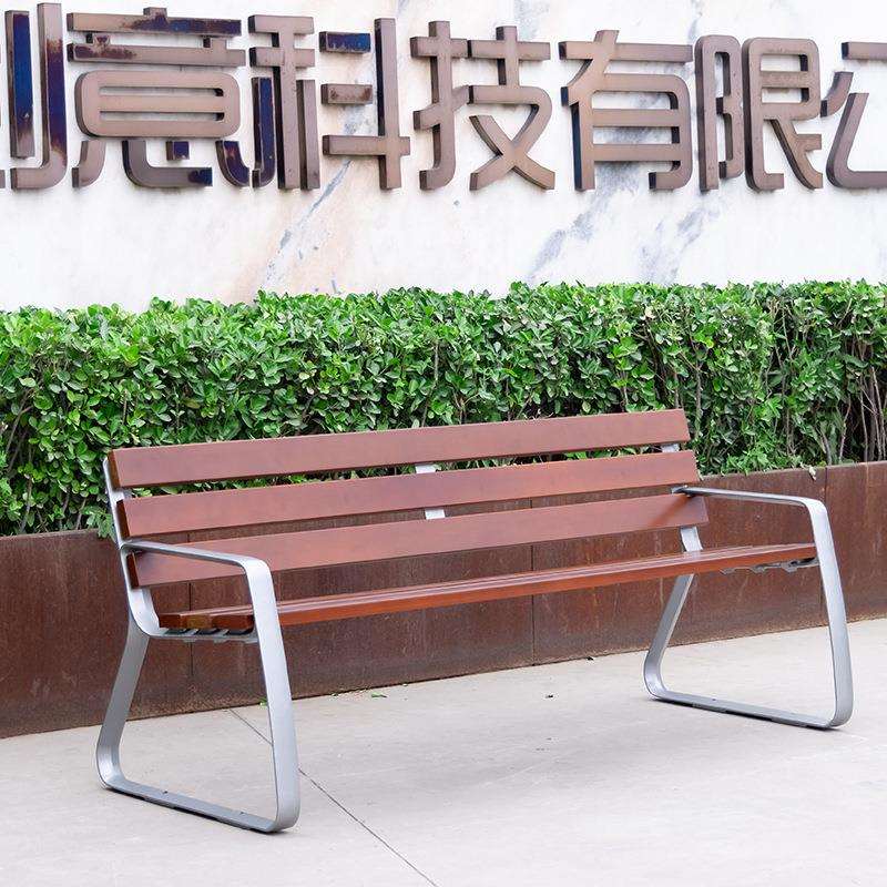 铸铝户外公园椅实木长椅广场公共休息椅室外带靠背座椅长椅