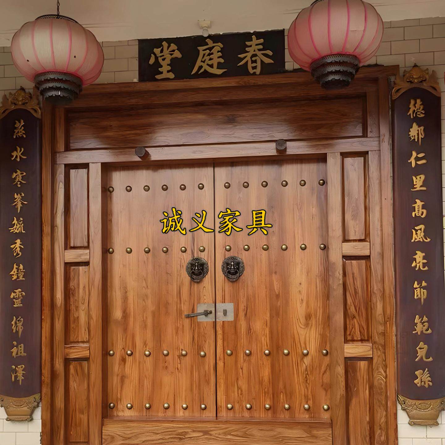 老榆木实木大门农村自建房中式庭院大门覆古雕刻农村老式门定制