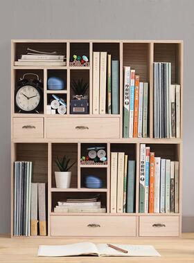 实木画笔彩铅置物架学生书架A4文件夹办公桌面收纳盒笔筒分隔格架